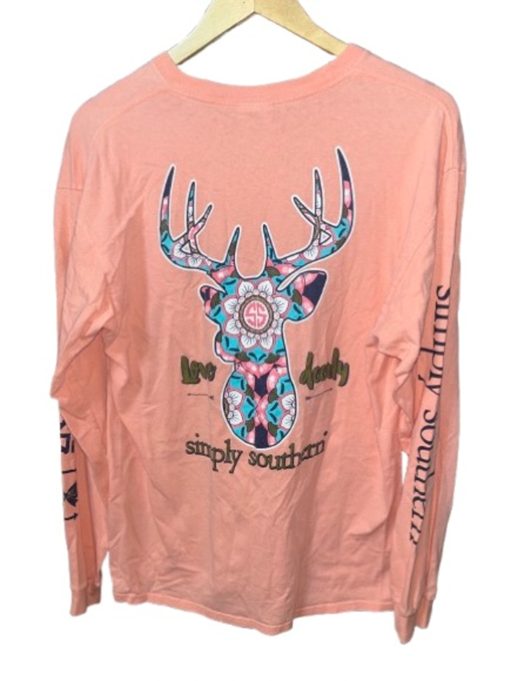 Simply Southern Light Peach Long-Sleeve Crewneck Tee Shirt Size Large